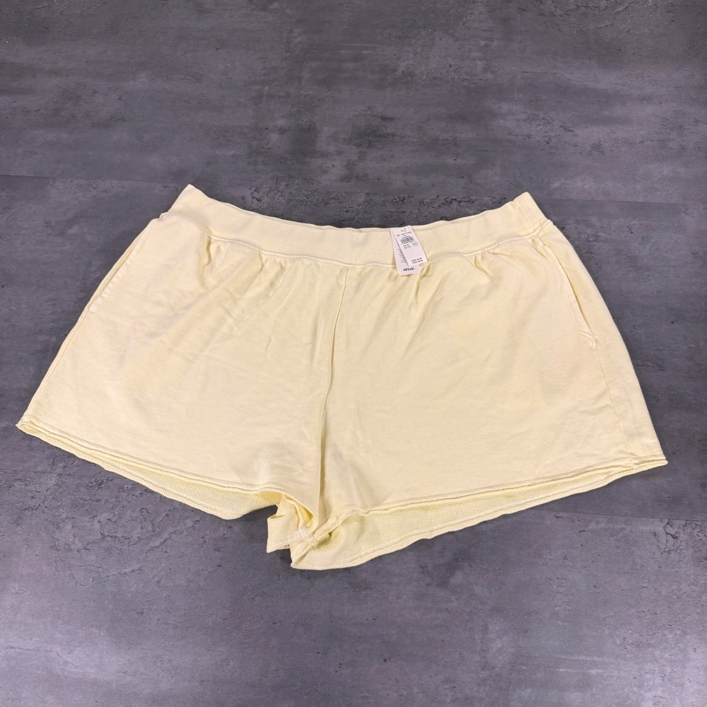 Aerie Shorts Womens XL French Terry Boxer Real Hot Pale Yellow Raw Hem Lounge